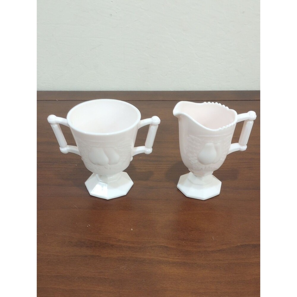 Jeanette Pink Milk Glass Cream Pitcher & Sugar Bowl Baltimore Pear - Vintage 50s